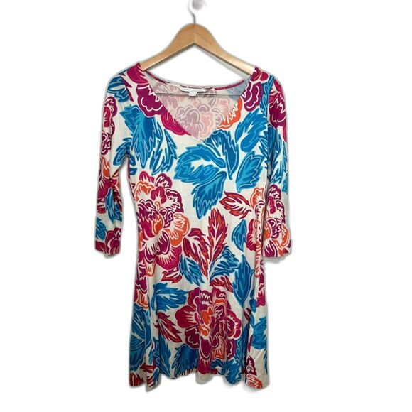 Diane Von Furstenberg Kaden 100% SILK Size 4 Dress Pink Blue Floral art to wear - Picture 2 of 5